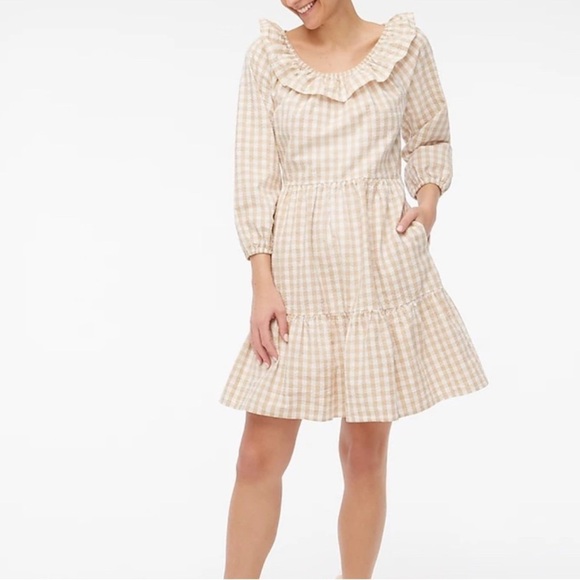 J.Crew Seersucker Ruffleneck Gingham Mini DressSuze 14 - Picture 1 of 10